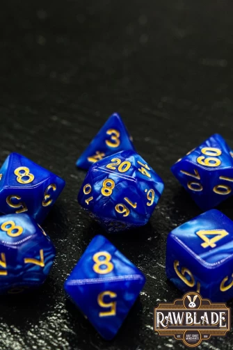 Marble Dice Set - Blue/gold